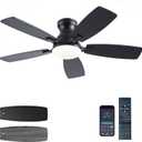 Ceiling Fans with Lights, 42 Inch Low Profile Ceiling Fan with Light and Remote Control, Flush Mount, DC Reversible Motor, Noiseless, Black 6 Speeds Ceiling Fan for Bedroom (42 inch, Black)