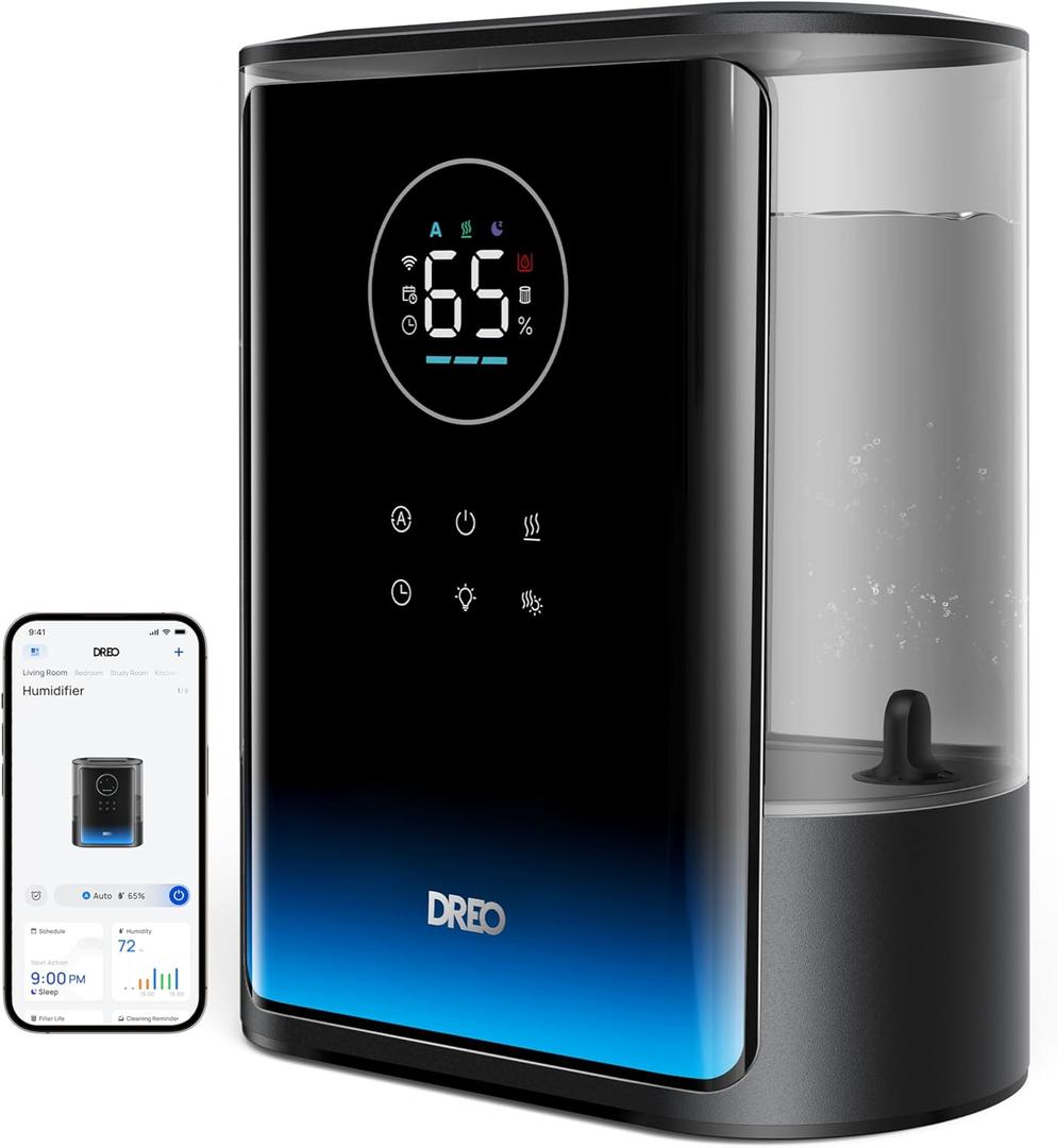 DREO 8L Smart Humidifiers for Bedroom 600ft, 80H Runtime Warm&Cool Supersized Mist Humidifier for Large Room Indoor, Quiet Whole House humidifier for Baby, Plants, with Alexa/Google, Black, HM717S