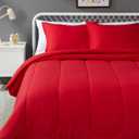 Amazon Basics 3 Piece Microfiber Kid's Comforter and Pillow Sham Set, Full/Queen, Red, Solid
