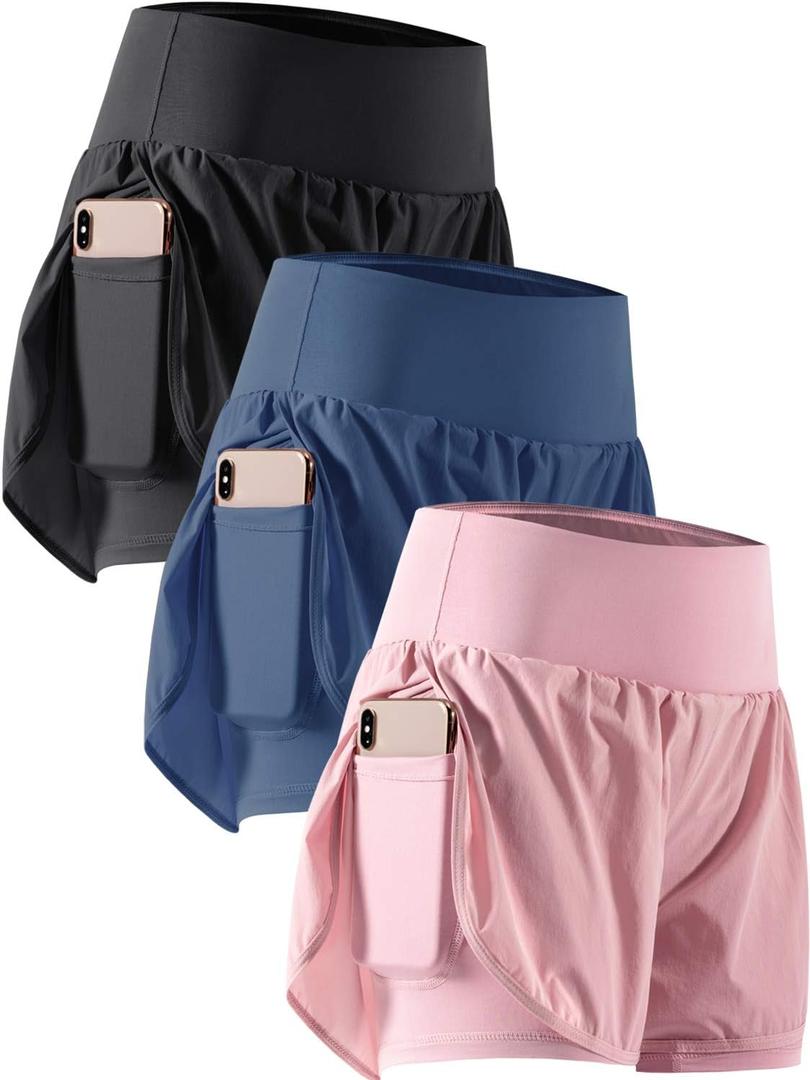 CADMUS 2 in 1 Women's Workout Shorts for Athletic Gym Running Shorts with Phone Pockets (L)