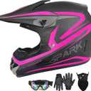 Youth Adult Dirt Bike ATV Helmet Motocross Anti-Collision Full Face Motorcycle DOT Approved BMX Downhill Off-Road Mountain Bike Helmet with SUV Goggles Gloves Face Shield (Large, Pink)