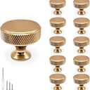 10 Pack Brushed Gold Kitchen Cabinet Knobs, Kitchen Knobs for Cabinet Dresser Drawer Pull Handles Closet Door Knobs Easy Install Durable Hardware (Round, Gold)