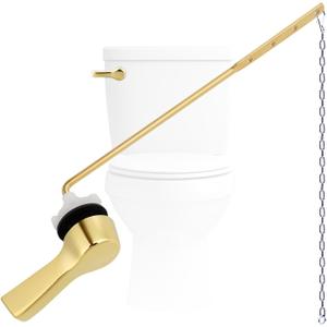 Hygie Rinse Metal Toilet Handle Lever Flush Replacement, 1 PCS Universal Side Mount Toilet Handle with Stainless Steel Flapper Chains, Toilet Repair Kit, Shiny Gold