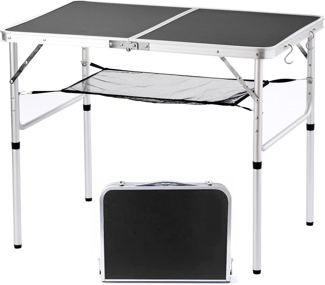 Folding Camping Table, 36''L x24''W Camp Aluminum Table with Adjustable Height Legs, Indoor Outdoor Lightweight Portable Folding Dining Table for Camp Picnic Beach 3Ft black 2 Heights 15"/28"