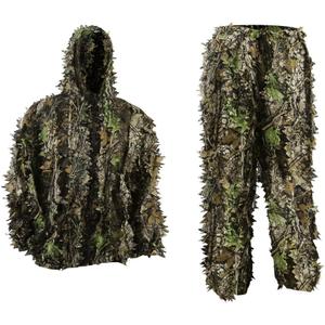 PELLOR Outdoor Camo Ghillie Suits, 3D Leafy Hooded Hunting Airsoft Camouflage Gillies Suits for Kids & Adults (Height 5.9-6.2 ft, Green)