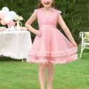 Kids Girls Sequins Dress Sleeveless Star Sequins Ruffle Tulle Tutu Dress Ball Gown Wedding Flower Girl (Pink)
