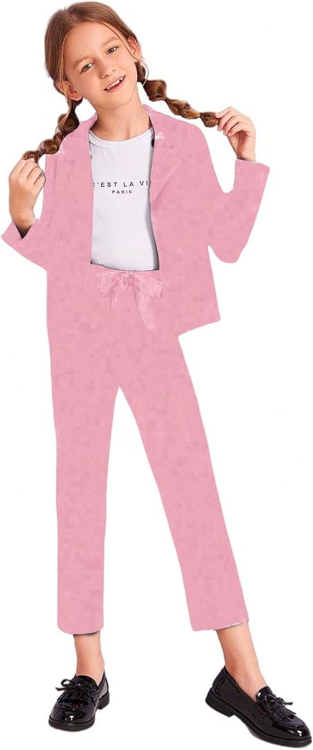 Milumia Girl's Two Piece Outfit Solid Open Front Blazer and Pants Set, Size:8Y
