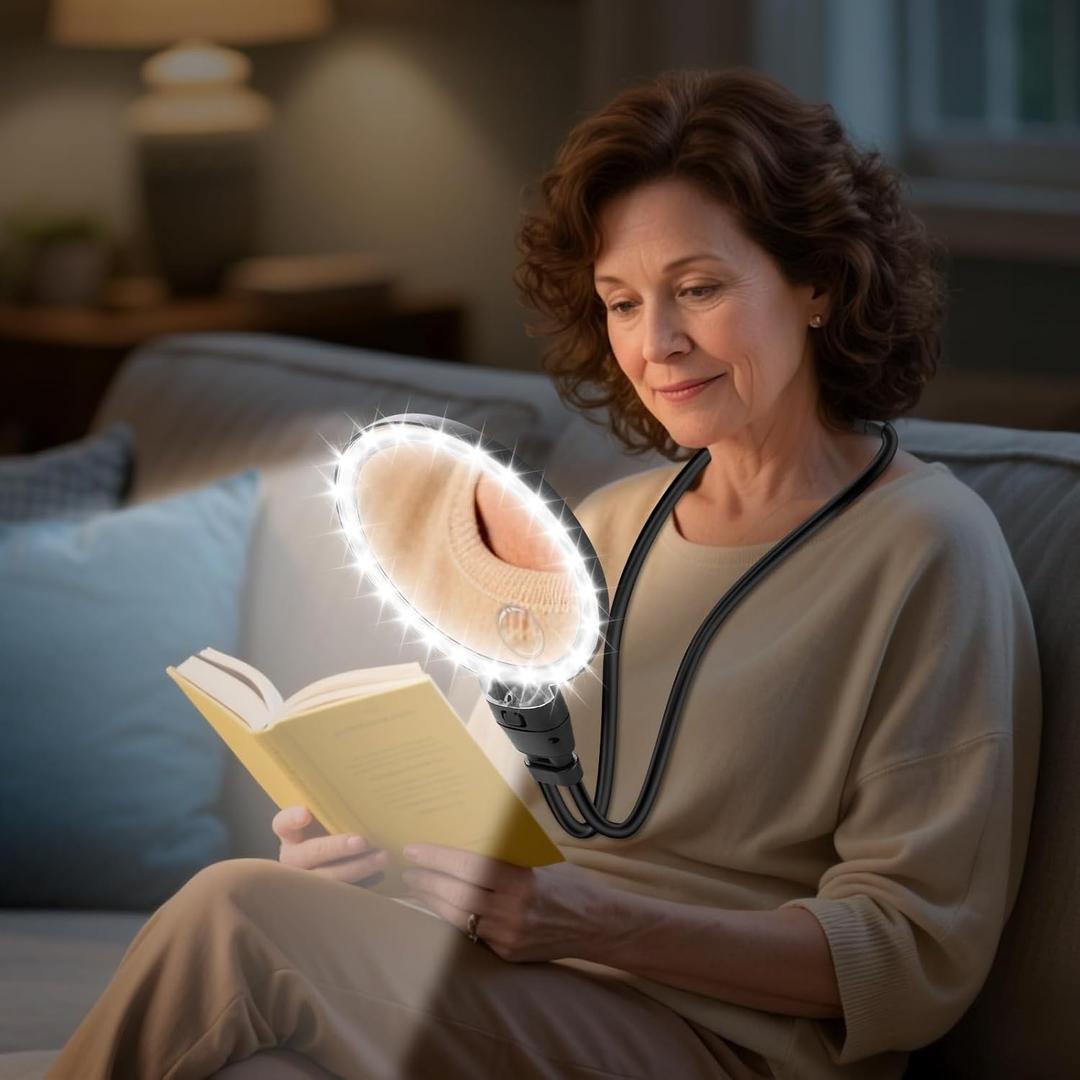 10X 30X Large Magnifying Glass with Light, Hands Free Magnifying Glass for Reading, 3 Color LED Lights Flexible Gooseneck Magnifier for Close Work Reading Sewing, 4.3in