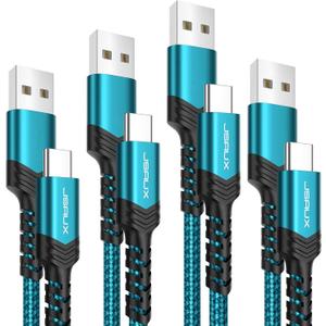 JSAUX USB C Cable 4-Pack [10ft+6.6ft+3.3ft+3.3ft], iPhone 16 Charger USB A to Type C Fasting Charging Cord Compatible with iPhone 16/16 Pro/16 Pro Max/15, Samsung Galaxy S24 S23 S22 Note 20 10 Green