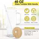 2 Pack 40 oz Glass Tumbler with Handle, Reusable Clear Glass Cups with Lids and Straws, BPA-Free, Wide Mouth Drinking Iced Coffee Cups for for Coffee, Boba, Smoothies, Soda, Juice 