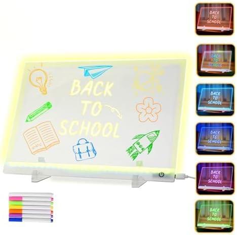 Lumiboard Led Drawing Board with Stand(13.7"x10"), 6 Colors 5 Light Modes, Acrylic Glowing Dry Erase Board Creative Gift, 7pcs Colors Markers