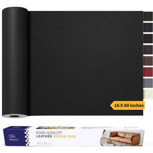 Leather Repair Patch Tape Kit, Self Adhesive Leather Repair for Furniture, Couch, Sofa, Car Seats,Office Chair,Vinyl Repair Kit.60inx16in (Black-Litchi Grain)