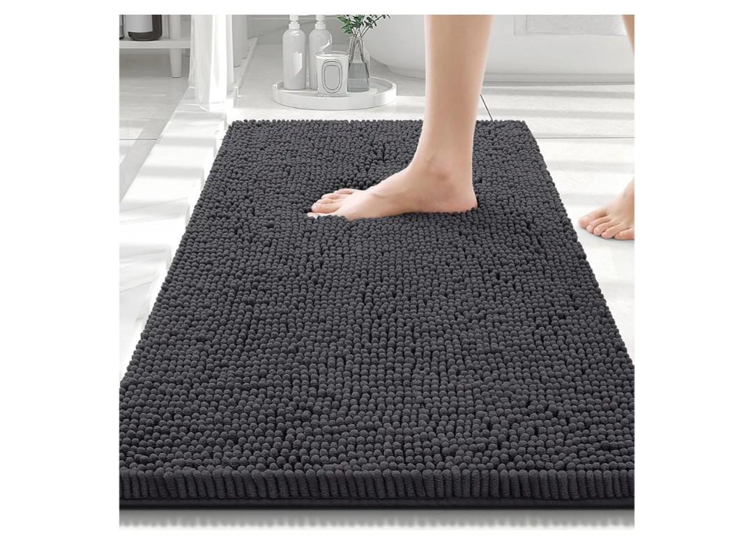 Smiry Luxury Chenille Bathroom Rugs 30x20, Extra Soft and Absorbent Shaggy Bath Mat, Machine Washable, Non-Slip Plush Carpet Runner for Tub, Shower, and Floor, Home Decor Accessories, Charcoal Grey