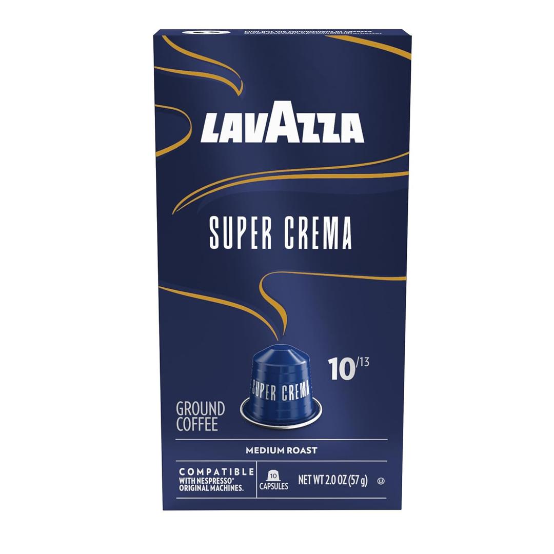 Lavazza Super Crema Aluminum Capsules Compatible with Nespresso* Original Machines, Medium Roast, Arabica and Robusta Blend (10 Capsules), Best Before 01/30/2027 