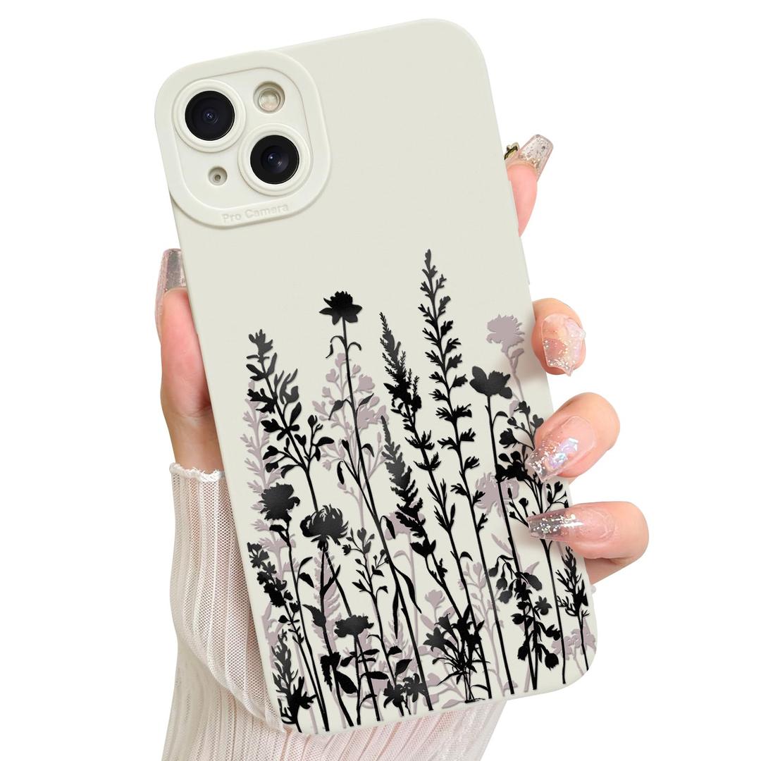 LSL Case for iPhone 15 Plus Black Floral Pattern Print Design