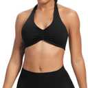Aoxjox Women's Workout Sports Bras Fitness Taylor Scrunch Halter Bra Yoga Crop Tank, Black, X-Small