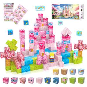 Princess Castle Toys Magnetic Building Blocks for Kids Ages 4-8,Magnet STEM Sensory Toys (Pink Castle, PCS, 100)