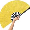 GeGeYa 13 Inch Large Folding Fan-Hand Fan Popping Fan for Line Dancing Clacking Fans for Boots On The Ground Dance,Party,Outdoor,Decoration (Golden Glitter) 3 Pack