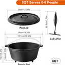 8QT Pre-Seasoned Cast Iron Camp Dutch Oven with Lid, Large Camping Dutch Oven Pot, incl. Lid Lifter - Dual Handles - for Outdoor Campfire, Grill, Oven & Stovetop Cooking-Black