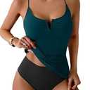 B2prity Tankini Swimsuits for Women Tummy Control Ruched Two Piece Bathing Suit V Wire Neck Swim Suit Tie Back Swimwear (Medium) 2XL