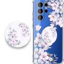 EMUYGIU for Samsung Galaxy S26 Ultra Case Flowers and Marble [Buffertech 6.285ft Military-Grade Drop Protection] [Anti Peel Off Tech] Clear TPU Bumper 5G Phone Cover Design (Foliolosa with Holder)