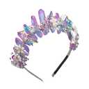 Bubbmi Raw Crystal Headband with Pearl Flowers, Quartz Rhinestone Bridal Tiara Crown Headpiece for Women Girls (Gradation Purple)