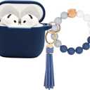 for AirPods 4 Case,Compatible with AirPods 4th Generation Case (2024), Soft Silicone Wireless Charging Protective Case Cover with Bracelet Keychain for Men and Women (Midnight Blue)