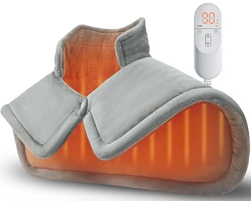 Heating Pad for Neck Shoulders Back, Weighted Heated Wrap, Electric Neck Shoulder Heating Pads 6 Heat Settings 4 Auto-Off,Mothers Day Gifts for Mom, Anniversary Birthday Gifts for Women Men Dad, Grey