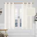 LAMIT 48 Inch Length Linen Curtains for Small Windows, Cream White Semi Sheer Grommet Drapes Light Filtering Privacy Short Window Panels for Kitchen/Bathroom/Bedroom, 2 Panels, 42 x 48 Inch