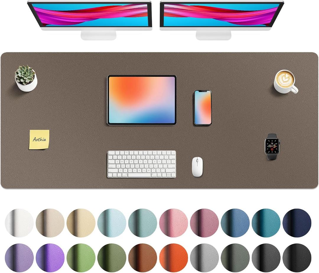 Aothia Faux Leather Desk Mat - Large Mouse Pad, Non-Slip PU Leather Blotter, Waterproof Writing Surface for Office and Home (Coffee 55" x 24")