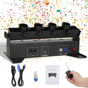 Professional Confetti Launcher Cannon Machine, 4-Shot Electric Confetti Machine with Remote/DMX Control & Adjustable Angle, Perfect Partner for Party, Wedding, DJ Nightclub, Stage, Christmas
