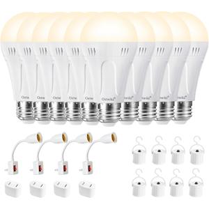 Ostwiki 10 Pack A19 Rechargeable Bulbs for Lamps Emergency Light Bulbs for Power Outage Hurricane Blizzard, E26 9W 3000K Warm Battery Backup LED Light Bulbs for Outdoor Camping Hiking