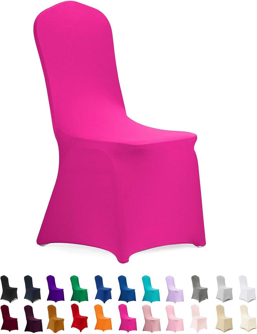Peomeise Stretch Spandex Chair Cover for Wedding Party Dining Banquet Event (Fuchsia, 12)
