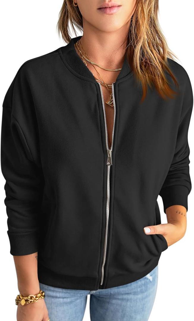 GeGekoko Womens Zip Up Sweatshirts Jackets Long Sleeve Casual Loose Outwear with Pockets (XX-Large, Black)