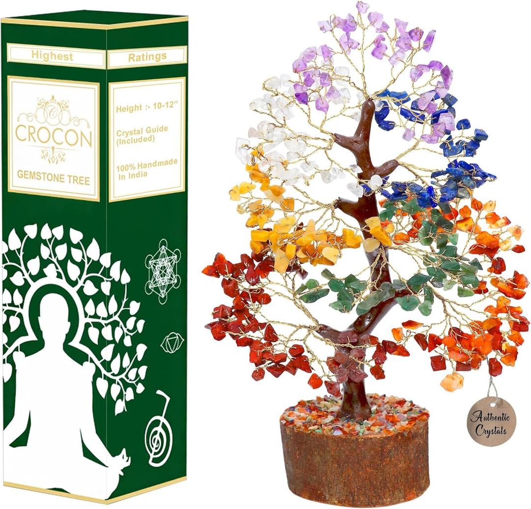 Seven Chakra Crystal Tree Birthday Gifts for Women, Healing Crystal Tree of Life Sister Birthday Gifts Room & Home Decor Gift for Mom Her Positive Energy New Home House Warming Gift Women Unique (001 Seven Chakra (Golden Wire))