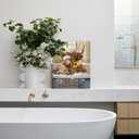 Highland Cow Wall Art Bathroom Decor 12x16 Cute Cow Bathroom Canvas Prints Funny Highland Cow Prints Art Cow On Toilet Picture Rustic Farmhouse Modern Style Restroom Bath Painting Print (Highland Cattle Holding Flowers In The Bathtub)