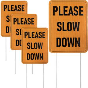 4 Pack Please Slow Down Signs for Yard with Stakes, 16x12 inch Double Sided Reflective Please Slow Down Signs, Corrugated Plastic Safety Sign for Neighborhoods, Streets, Kids and Pets at Play
