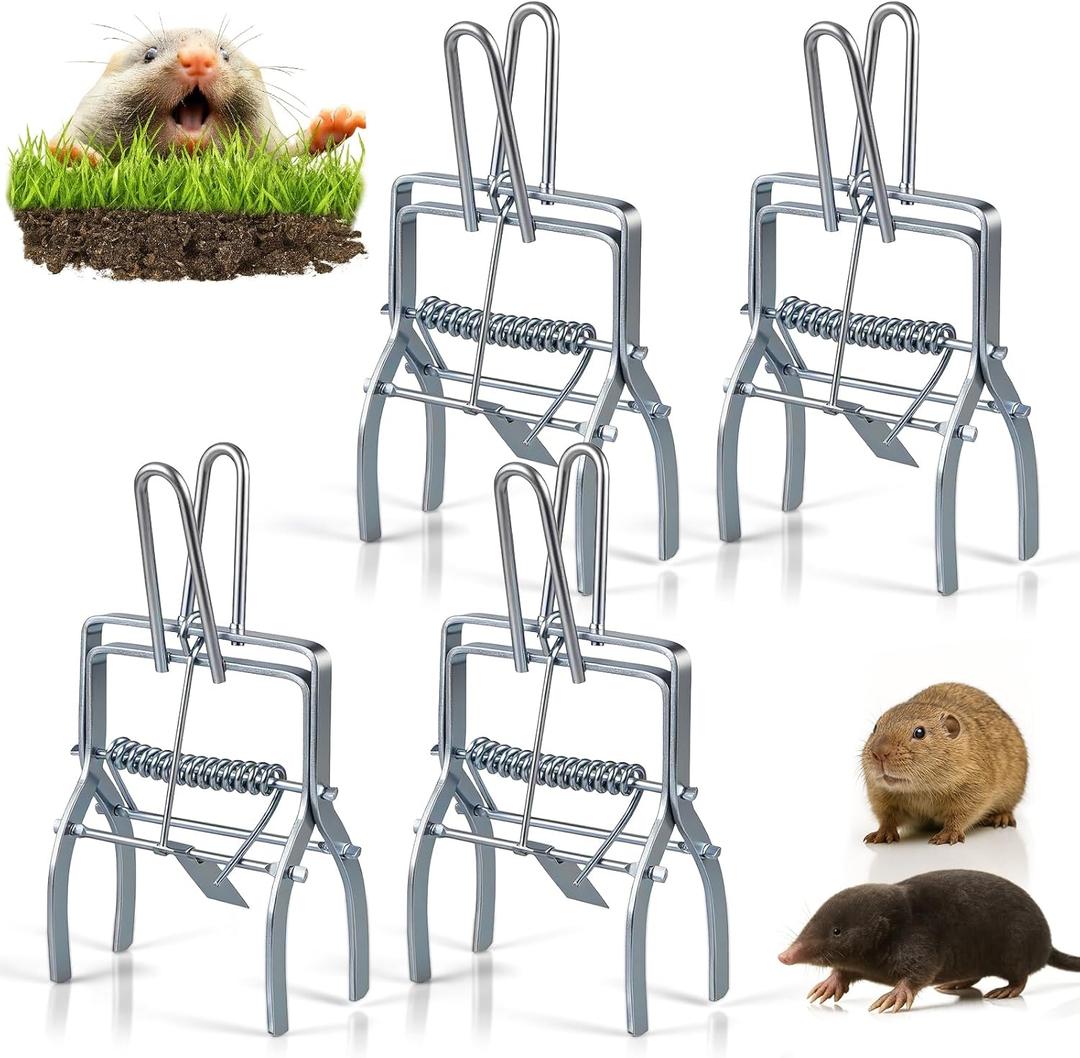 4 Pack Metal Mole & Gopher Trap Tactical Rat Vole Traps Outdoor, Reusable Heavy Duty Galvanized Steel Scissor Gopher Killer Gofer Traps Easy Set, Quick Capture Keep Moles Voles Out of Yard Lawn