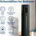 KZF 9L Smart Humidifiers for Bedroom Large Room, 2.3Gal Cool Mist Top Fill Diffuser App & Remote Control, 3 Mist Modes, Quiet Humidifier for Home Office Plant (Black, Remote Control)