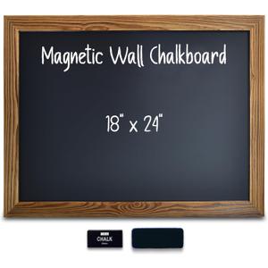Better Office Products Magnetic Wall Chalkboard, Large Size 18" x 24", Rustic Wood Frame, Chalkboard Sign, Vertical or Horizontal Wall Mount, Includes Chalk and Eraser, Rustic Brown