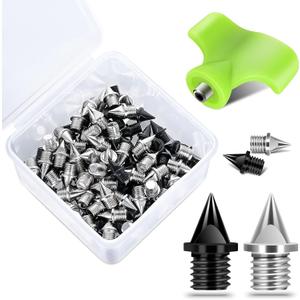 1/4 Inch Track Spikes, 100 Pieces Steel Track Shoe Spikes Replacements and Spike Wrench for Sports Running Track Shoes (Black + Silver) 1/4 Inch Track Spikes, 100 Pieces Steel Track Shoe Spikes Replacements and Spike Wrench for Sports Running Track Shoes (Black + Silver)