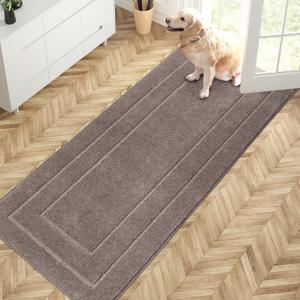 PURRUGS Dirt Trapping Door Mat 32" x 70", Non-Slip/Skid Machine Washable Entryway Rug, Dog Doormat, Super Absorbent Welcome Mat for Muddy Wet Shoes and Paws, Grayish Brown (2'8" x 5'10" (Runner))