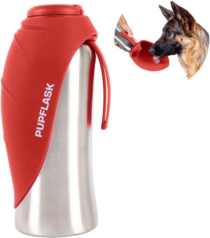 PupFlask Large Dog Water Bottle | 27 or 40 OZ Stainless Steel | Convenient Dog Drink Dispenser | Puppy Travel Water Bowl | Portable Pet Hydration Bottle | Leak Proof | Perfect Size For All Breeds (Crimson Red)