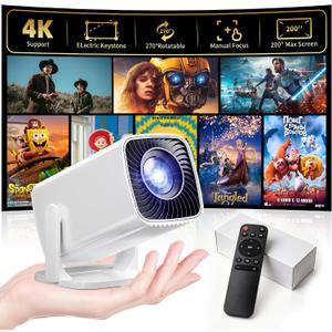 Mini Projector, Portable Projector 4K & Full HD 1080P Support, 270 Rotation Outdoor Projector, Movie Projector Compatible with Smartphone, TV Stick, Laptop, PS4, HDMI, USB