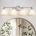 LOUSACE 4 Light Bathroom Vanity Light Brushed Nickel Bathroom Lighting Fixtures Over Mirror with Opal White Frosted Glass, Vintage Traditional Wall Lighting Fixture Satin Nickel Vanity Lights