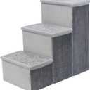 Trixie Velour 3-Step Pet Stairs with Storage, Collapsible, Storage Compartments for Pet Toys,Gray