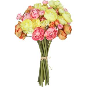 Ranunculus Artificial FlowersBundle 18Pcs Artificial Silk Mini Rose Flowers Persian Ranunculus Bouquet for Indoor Home Table Wedding Floral Arrangement (Orange)