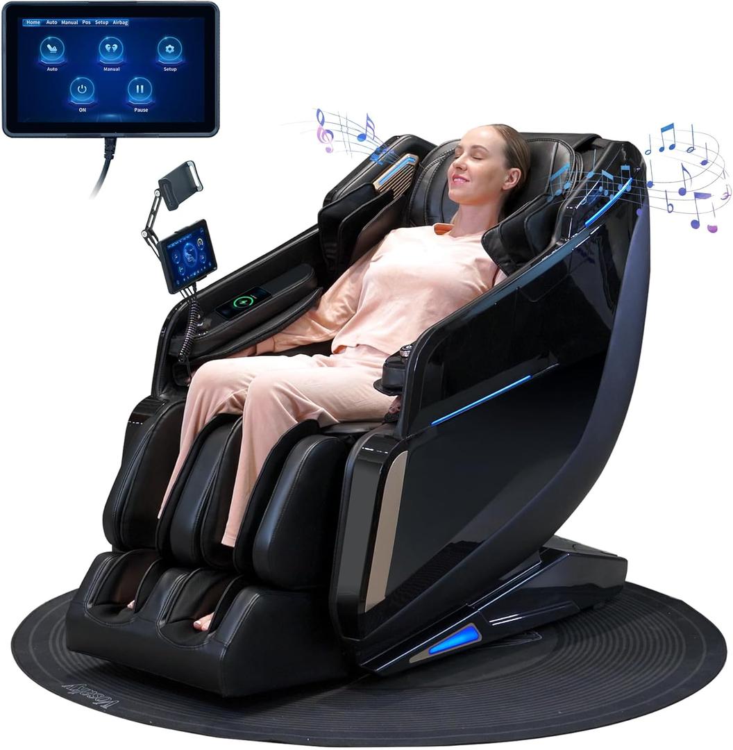 57" SL-Track 4D Massage Chair Full Body Zero Gravity Massage Chair Recliner Shiatsu with Heat, AI Voice Control, Foot Roller & 3-Zone Heating - Home Electric Massager for Mom/Wife/Dad/Home Office (Black)