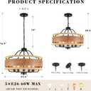 5-Light Farmhouse Chandelier 23.6" Wood Texture Woven Rattan Chandeliers