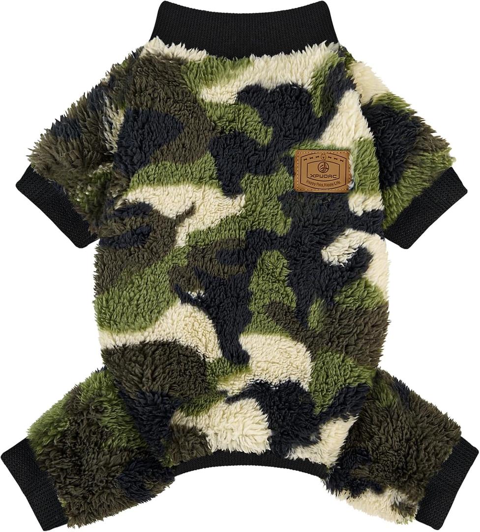 XPUDAC Dog Sweater, Dog Winter Clothes for Dogs Girl Boy Fleece Doggy Pajamas for Winter Christmas, Camouflage, Large